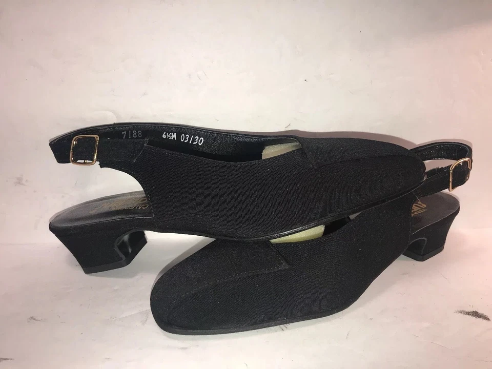 加利福尼亚州 MAGDESIANS 尺寸 6 1/2 M 黑色面料 SLINGBACK 女士 PUMPS WS7-18-8 — 第 1/4 张图片