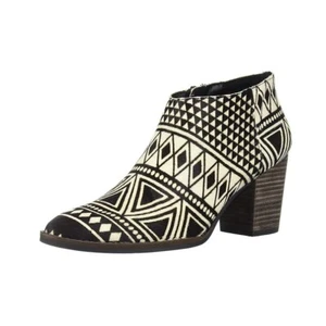 Lucky Brand Womens 10 M Black White Geometric Print Zip Up Ankle Booties NIB XM5 - Picture 1 of 6
