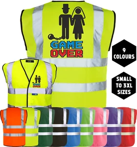 GAME OVER Stag Do Party Wedding Groom Night Hi-Vis Vest T-Shirt Funny Printed - Picture 1 of 18