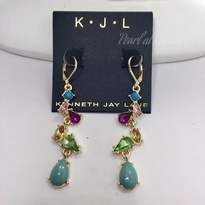 Brincos multicoloridos de cristal e ouro Kenneth Jay Lane - Imagem 1 de 2