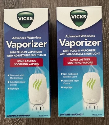 2 Vicks Advanced Waterless Mini Plug in Vaporizer Adjustable Nightlight 4 Pads - Image 1 of 2