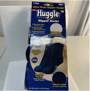 Huggle Pantoffelsocken Ultra Plüsch Premium Fleece Navy rutschfest Pullover Strick - Bild 1 von 2