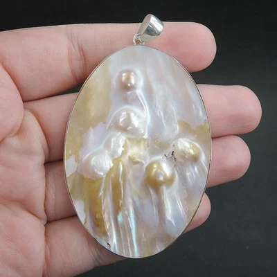 Gioielli pendenti in argento sterling 925 con grande blister in madreperla,... - Immagine 1 di 4