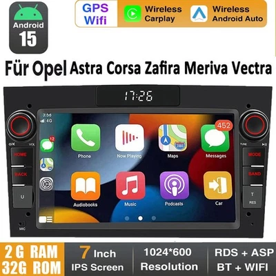 Android 15 Apple Carplay Für Opel Corsa C/D Zafira B Astra G H Autoradio GPS RDS - Bild 1 von 4