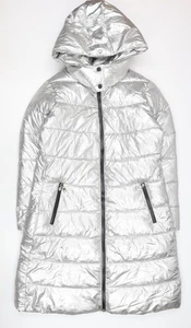 MY TWIN TWINSET Women's Silver Puffer Coat M Hooded Winter - Picture 1 of 12