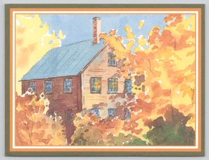 Tarjeta de felicitación Giffin Russell escena de otoño antigua granja con árboles en color otoño - Imagen 1 de 2