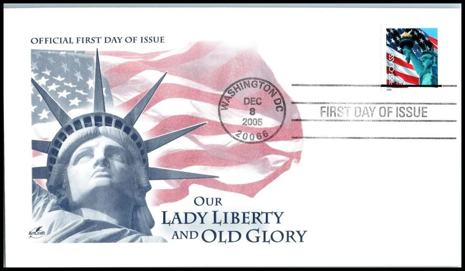 Bandera y Estatua Liberty Sc 3968 2005 bobina sin denominación 39c FDC con ArtCraft Foto 1 de 1