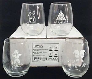 Drunk Christmas Funny Stemless Wine Glasses Set Of 4 NEW - Picture 1 of 11
