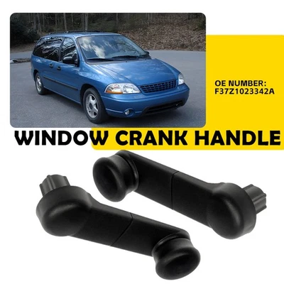 for Ford Ranger E Van F Pickup Window Crank Handle Inside Front Black Set of 2 - Image 1 of 4