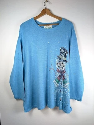 Quacker Factory Sweater Size 3X Knitted Beaded Christmas Snowman Holiday Grandma - Image 1 of 4