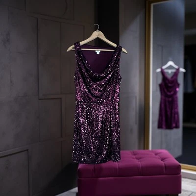 Sexy Cache 4 Burgundy Red Black Sequin Cocktail Formal Draped Mini Party Dress - Image 1 of 4