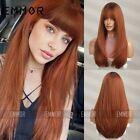 100% Human Hair New Women's Long Natural orange Straight Hair Full Wig 24 Inch