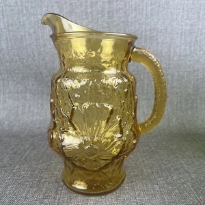 Vintage Anchor Hocking Rain Flower Amber Glass Pitcher - Picture 1 of 11