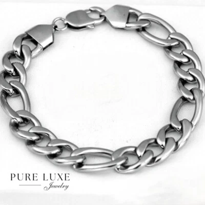 Men's 8.5" Silver.Stainless Steel 10mm Figaro Chain Bracelet Classics + BOX - Image 1 of 3