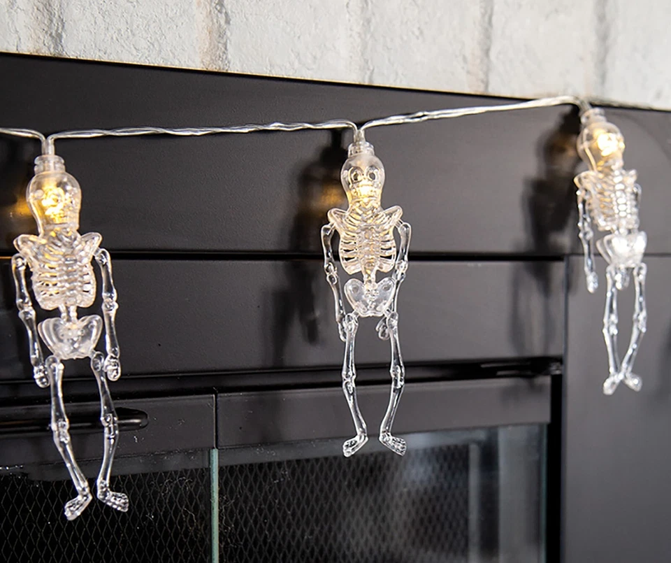 Cadena de luces LED esqueleto ~ 8 bombillas blancas cálidas ~ decoración de Halloween fiesta ~ batería ~ 6 pies Foto 1 de 1
