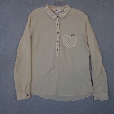Volcom Blouse Women's Large Ivory Lace Long Sleeve Button Down Shirt Sheer - Image 1 of 4