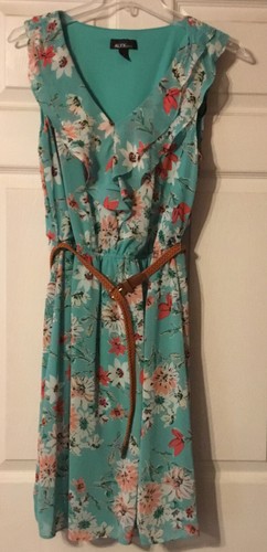 Abito Alyx taglia 6 floreale con volant senza maniche foderato con cintura casual multicolore