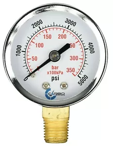 2" Pressure Gauge - Chrome Plated Steel Case, 1/4" NPT, Lower Mnt. 5000 PSI - Picture 1 of 4