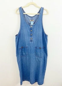Just My Size Denim Dress Size 14W Cotton Modest Maxi Sleeveless Jumper Blue - Picture 1 of 8