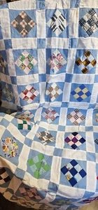 Quilt Top Feedsack old Shirts 78"X 31.5" flowers roosters birds kitsch Cottage - Photo 1 sur 13
