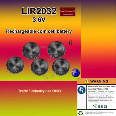 5 x LIR2032 Rechargeable Lithium 3.6V Coin Button Battery Batteries - image 1 of 2