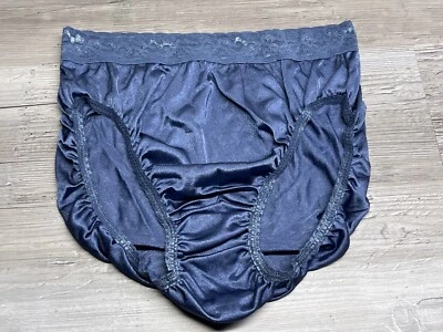 复古高切丝质蓝色内裤花边装饰 8 码 Hanes 尼龙内衣 #4 — 第 1/4 张图片