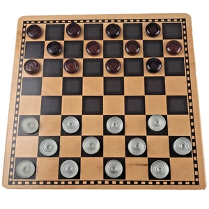 Tablero de juego cuadrado de madera Woodfield Checkers con piezas plateadas y marrones 11x11" completo - Imagen 1 de 6