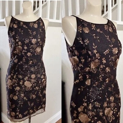 Vintage Y2K 90s Jessica McClintock Spaghetti Strap Dress Sz 6 Lace Overlay Black - Image 1 of 4