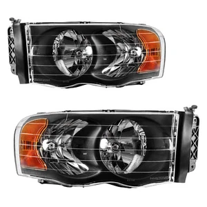 2X For 2002-2005 Dodge Ram 1500 2500 3500 Headlight Assembly Black Housing Amber - Picture 1 of 10