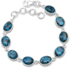 925 Sterling Silver Lab Created Turquoise Handmade Designer Bracelet Jewelry - Picture 1 of 2