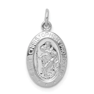 Sterling Silver 925 St. Saint Christopher Oval Medal Charm Pendant 0.87 Inch - Picture 1 of 4
