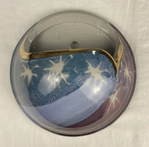 Art Pottery 7" Wall Pocket Hand Made Blue Purple Gold Lisa Koch Signed - Picture 1 of 9