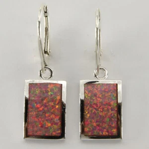 Mex. FIRE OPAL Square Earrings - 925 STERLING SILVER - Leverback Rhodium  #30e - Picture 1 of 3