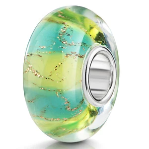 MATERIA Glas Bead Perle Streifen in türkis grün Glitzer Anhänger für Armband - Bild 1 von 3