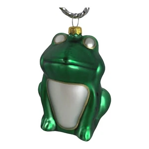 Vintage Kurt Adler Frog Blown Glass Christmas Ornament Green - White Eyes 3” - Picture 1 of 7
