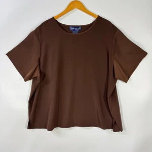 Susan Graver Style Women’s Top 3X Brown Short Sleeve Round Neck Plus Size USA - Picture 1 of 8