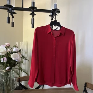 NWT Eileen Fisher SCALT Silk Georgette Crepe Classic Collar Shirt Size XS $278 - Picture 1 of 11