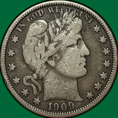 1909 Barber Half Dollar Very Fine VF Coin #29222 - Изображение 1 из 3