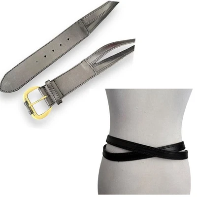 Linea Pelle Black Leather Gold Buckle Crisscross Waist Belt Women Size M BOHO - Image 1 of 4
