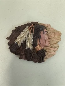 Brave Warrior indio nativo americano con plumas placa de pared resina - Imagen 1 de 7