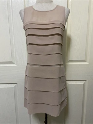 PILGRIM Woman’s Beige Chiffon Pia Pleat Sleeveless Tiered Mini Dress ~ Size 8 - image 1 of 4