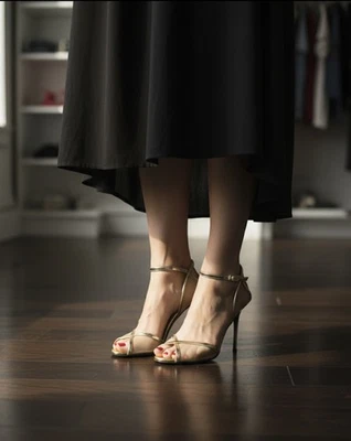 sandálias salto dourado last chance Giuseppe Zanotti com malha tamanho 38.5 vintage - Imagem 1 de 4