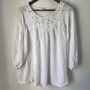 JohnPaulRichard Cream Blouse with Floral Semi Sheer 1X - Picture 1 of 7