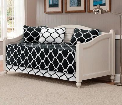 5pc Daybed Cover Set Quilted Bedspread New (Black/White) - Image 1 of 4