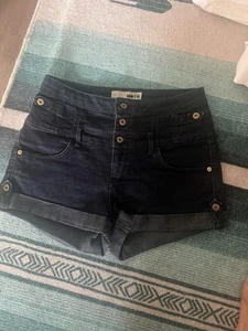 Rare Vintage Topshop Navy Denim 1970s Denim Hotpants Size 12 - Picture 1 of 9