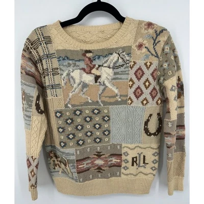 Suéter temático ecuestre tejido a mano vintage Lauren por Ralph Lauren talla S M  Foto 1 de 4