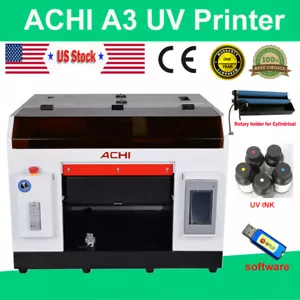 Stampante UV ACHI A3 EPSON 1390 6 colori supporto rotante per cilindro piatto metallo US - Foto 1 di 12