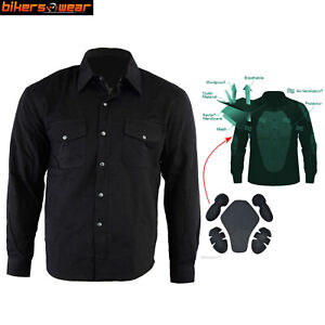 New Bikers Gear Motorcycle Cotton Flannel Kevlar® Lined Shirt Solid Black