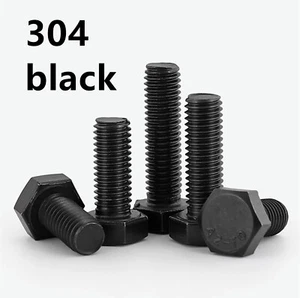 Black 304 Stainless Steel Hexagon Bolts Hex Head Screws M3 M4 M5 M6 M8-M12 - Picture 1 of 12