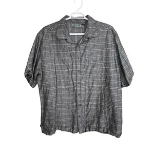 Cubavera Shirt Men's Sz 2XLT B&T Gray Linen Blend Plaid Short Sleeve Button Up - Picture 1 of 6